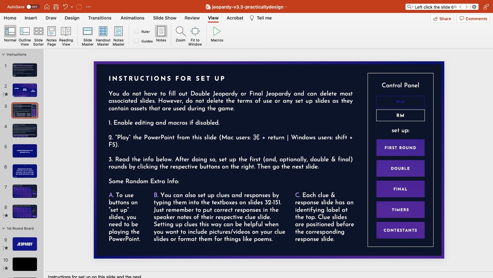 Practically Design Jeopardy PowerPoint Template editing mode view