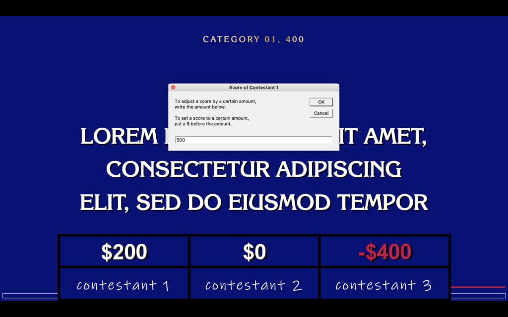 Practically Design Jeopardy PowerPoint Template with scoreboard and popup